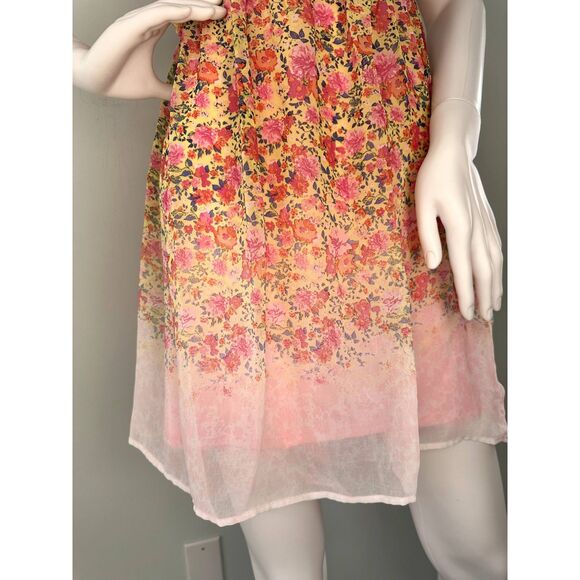 Disney D-signed Yellow Orange Floral Chiffon Short Sleeve Ombre Dress size JR M - Picture 8 of 9
